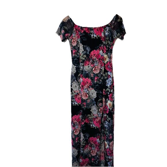Black Pink Floral Bodycon Maxi Mesh Dress Spring Easter Long Pullover SZ M - Picture 10 of 10